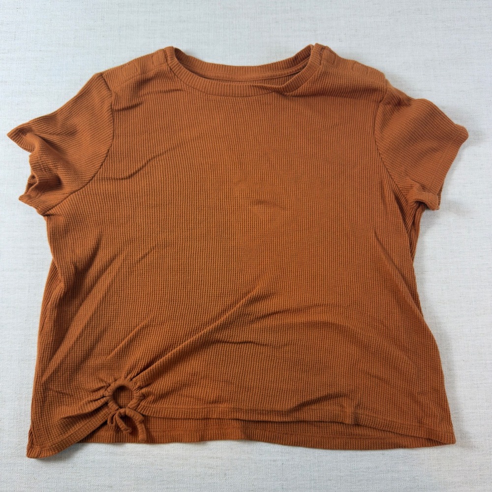Thereabouts Top Girls 2XL 20.5 Plus Rust Orange Waffle Knit Side Tie Shirt